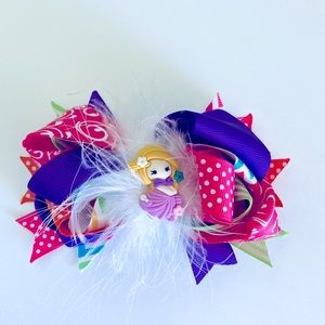 Rapunzel Princess Hair Bow for Girls and Toddler with Colored grosgrain Ribbons